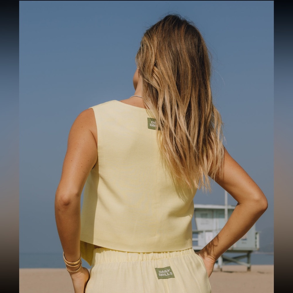 NWT Daily Drills Linen Tie Vest in Lemonade - XS/S - Picture 2 of 7